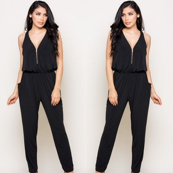 Sweetbb Pants - Last 2!  Black Front Zipper Jumpsuit